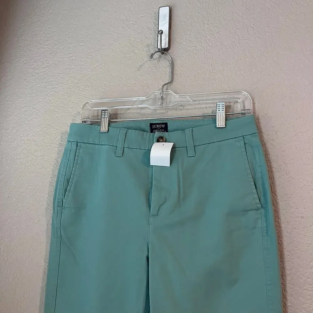New J. Crew High Rise Girlfriend Chino Women’s Trouser Straight Leg Green 4 NWT